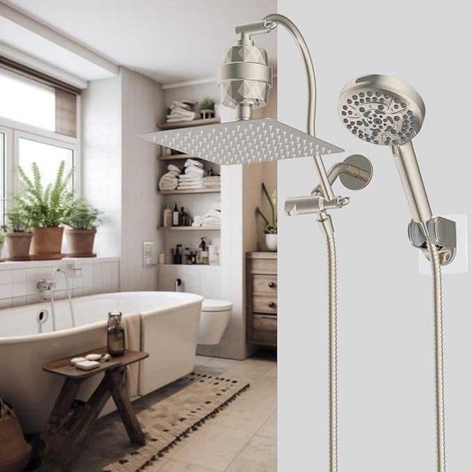 Hibbent All Metal 10'' Filtered Rainfall Shower Head Combo, High Pressure - Image 9