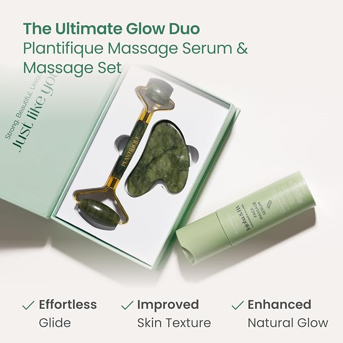 PLANTIFIQUE Jade Roller & Gua Sha Set – Real Jade Facial Tools - Image 3