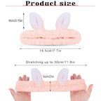 Jowmoy Cute Light Pink Rabbit Ears Headband Frog Eye Elastic to Wash Face - Image 2