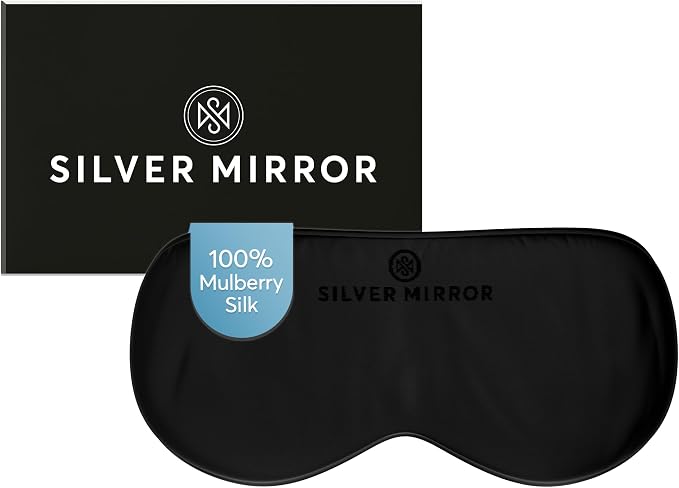 Sleep Mask in Black, 100% Silk, Pure Mulberry Silk, Light Blocking Eye Mask by SilverMirror