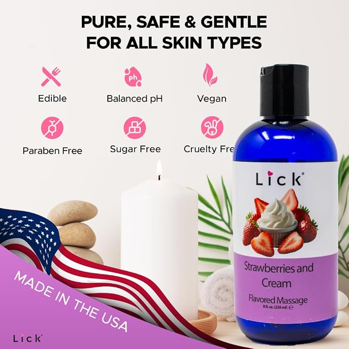 Lick Strawberries and Cream Flavored Massage Oil – 8 oz Edible Body Oil - Image 7