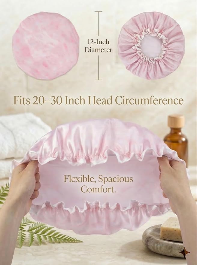 Aquior Shower Cap for Women, Waterproof Reusable Hair Cap - Image 7