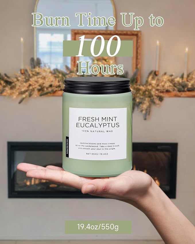M&SENSE Eucalyptus & Mint Scented Jar Candle, Large 19.4oz Natural Soy Wax - Image 4