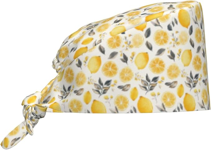 Scrub Cap for Women and Men Boho Black Leaf Pattern Adjustable Breathable by SUPLUCHOM