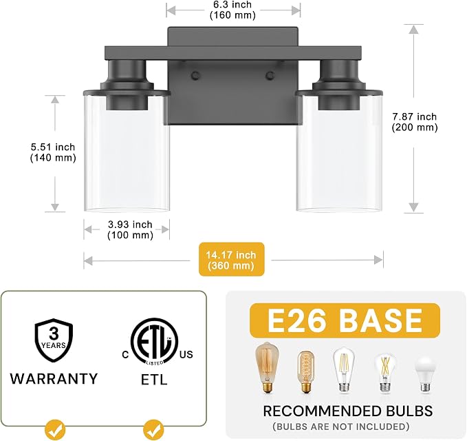 L LOHAS LED 2-Light Bathroom Light Fixtures, Vanity Lights - Image 4