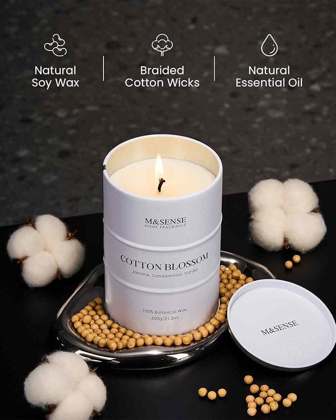 M&SENSE Cotton Blossom Scented Candles Large, Natural Soy Candles 21.2oz 120 - Image 3