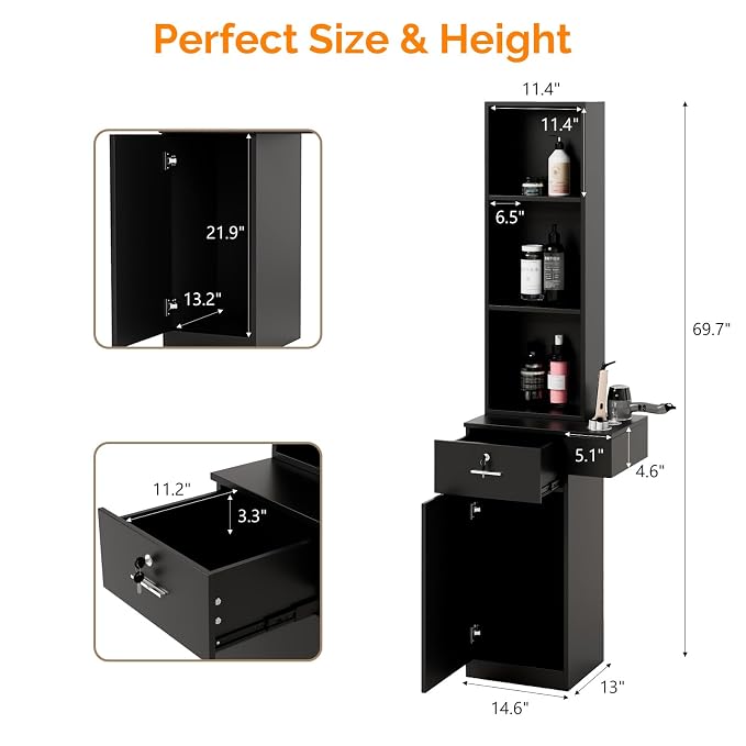 mefeir Salon Station, Barber Hair Stylist Storage Cabinet - Image 3