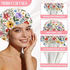 Bohemian Floral Patterns Reusable Shower Cap Cute Double Layer Waterproof - Image 3