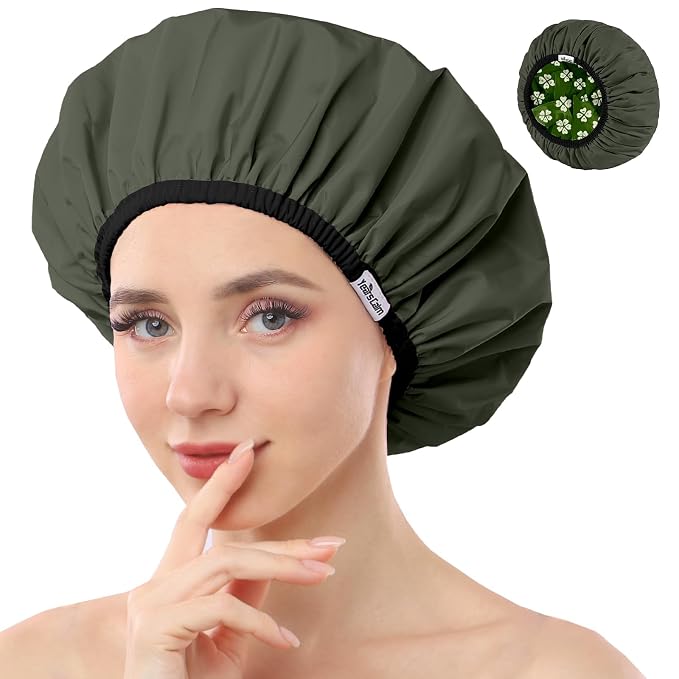 Years calm Shower Caps for Women Reusable Waterproof, Double Layer Waterproof by Yearscalm