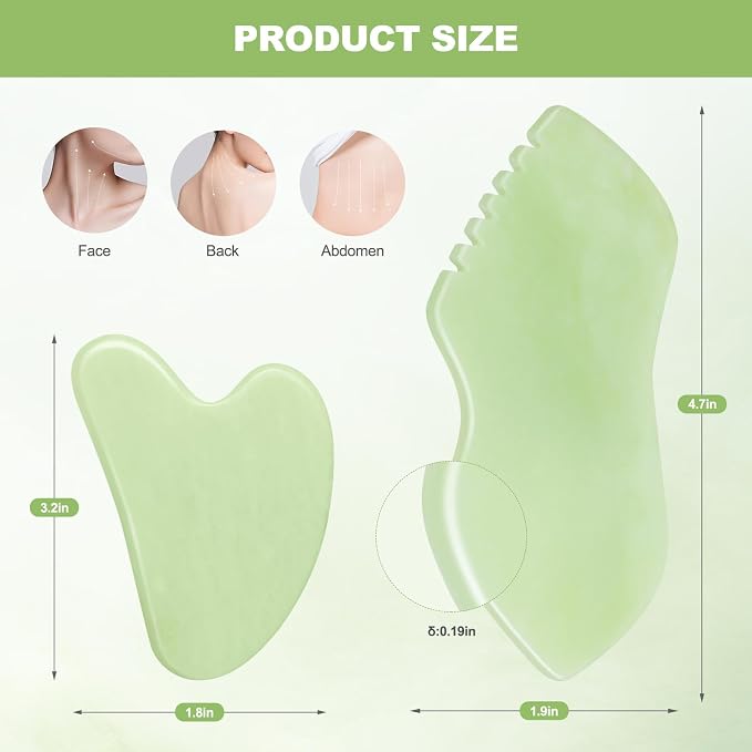 2PCS Jade Stone Gua Sha Set Face Massager Jade Facial Tools Body Lymphatic - Image 2