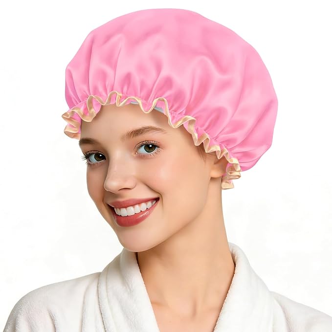 Waterproof Shower Caps for Women, Solid Color Dual-Layer Elastic Band Design by MeliyaSmartwatchAccessories