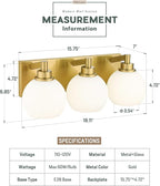 Bathroom Light Fixtures, 3-Light Brushed Gold Vanity Light, Modern Wall Sconces - Image 3