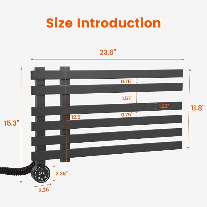 Towel Warmer Rack, 6 Bars Electric Wall Mounted Heated Towel Rack - Image 5