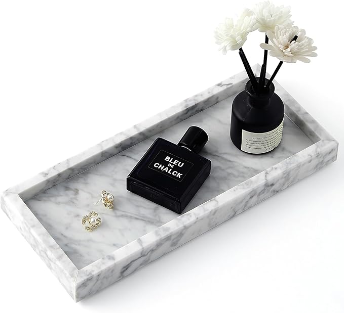 Real Natural Small Marble Tray for Bathroom, Kitchen and Desktop, Rectangle by Zilukar