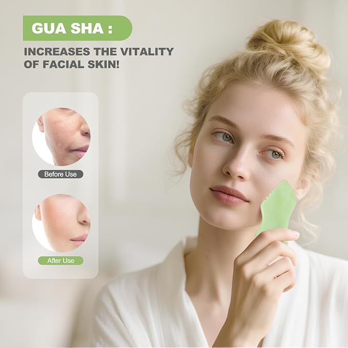 2PCS Jade Stone Gua Sha Set Face Massager Jade Facial Tools Body Lymphatic - Image 3