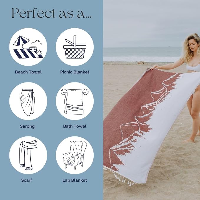 InfuseZen Turkish Towel with Mountain Landscape – 100% Organic Turkish Cotton - Image 5