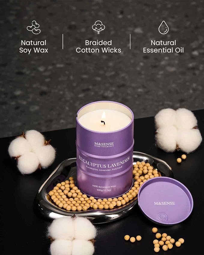 M&SENSE Eucalyptus Lavender Scented Candles Natural Non Toxic, Aromatherapy - Image 3