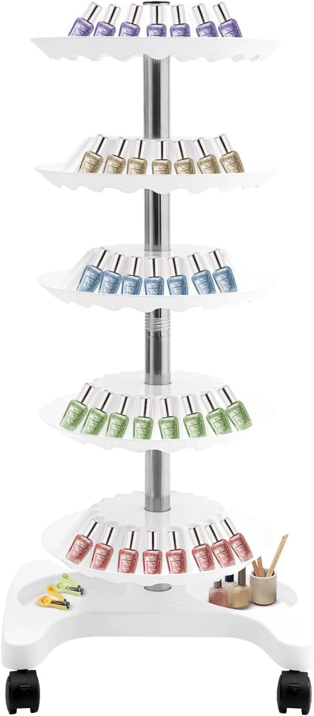 Nail Polish Trolley Organizer, 5 Tiers 360° Rotating Tray Nail Polish Spinning - Image 2