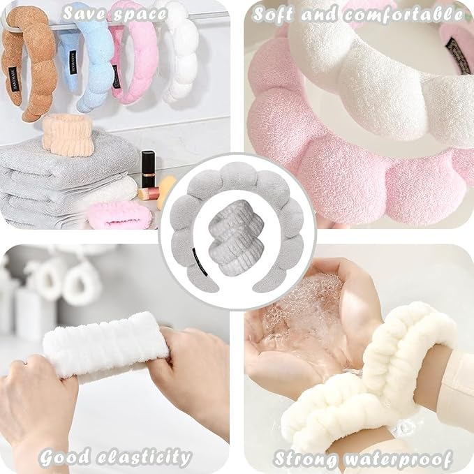 Spa Headbands for Washing Face Wristband Set Sponge Makeup Skincare Headband - Image 5