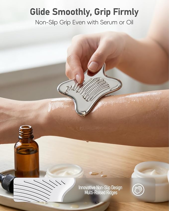 Non-Slip Grip Stainless Steel Gua Sha Facial Tools, 2026 Updated X-shaped - Image 4