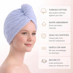 100% Turkish Cotton Hair Towel Wrap 2 Pack – Oeko-TEX Certified Quick Dry Turban - Image 3