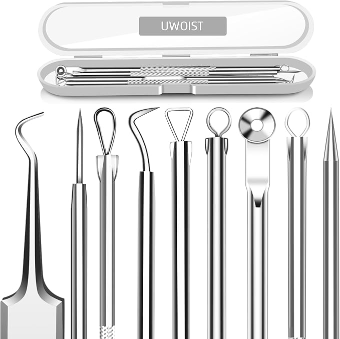5PCS Blackhead Remover Comedone Extractor, Curved Blackhead Tweezers Kit by UWOIST