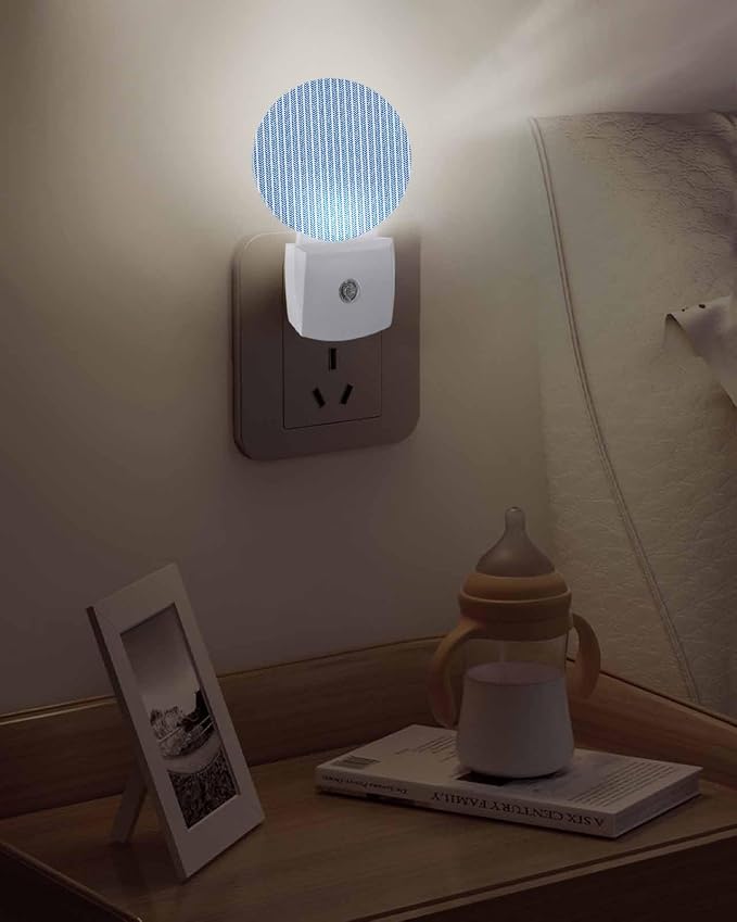 Night Lights Auto Sensor Blue Pinstripes Night Light Woven Denim Striped Round - Image 5