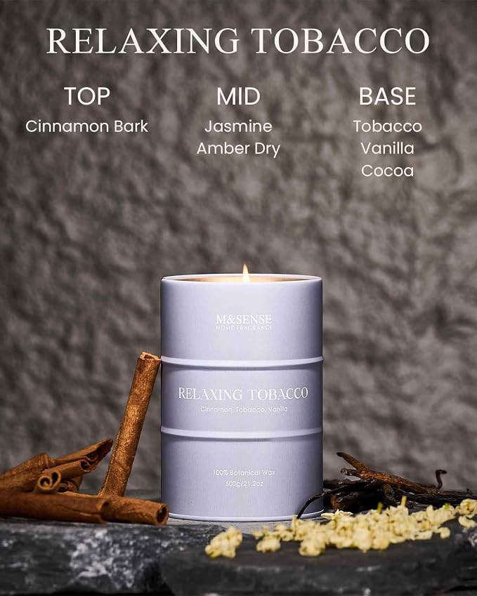 M&SENSE Vanilla Tobacco Scented Candles Large, Natural Soy Candles 21.2oz 120 - Image 2