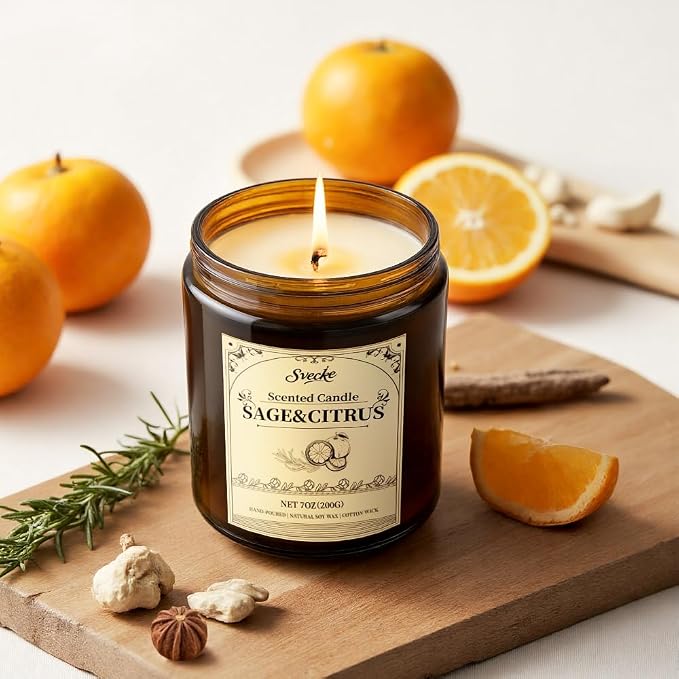 Sage and Citrus Scented Candles, 7oz Soy Wax Candle, Long Lasting Aromatherapy - Image 4