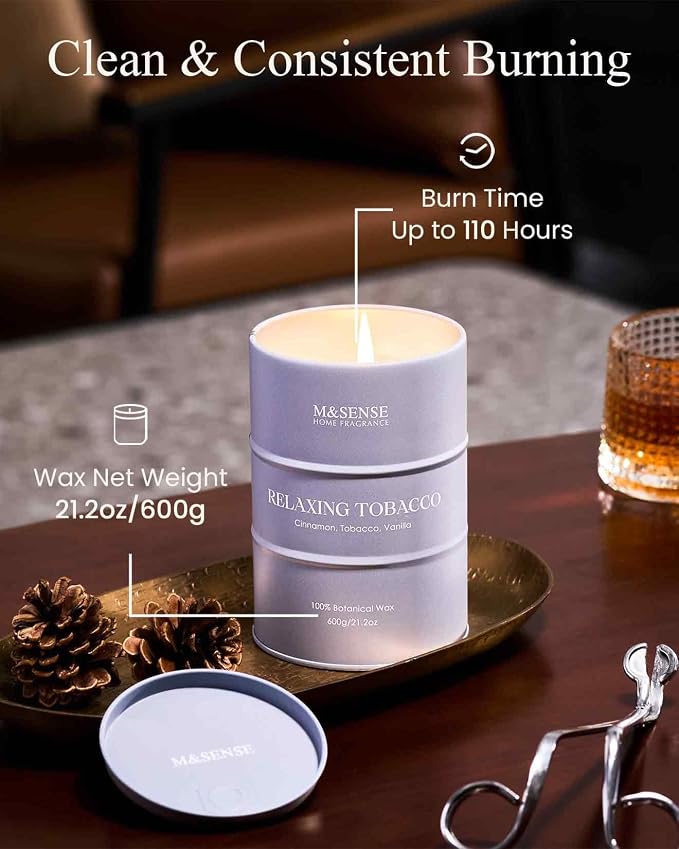 M&SENSE Vanilla Tobacco Scented Candles Large, Natural Soy Candles 21.2oz 120 - Image 4