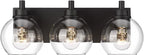 Bathroom Light Fixtures, 3-Light Matte Black Vanity Light, Modern Wall Sconces by Metwet