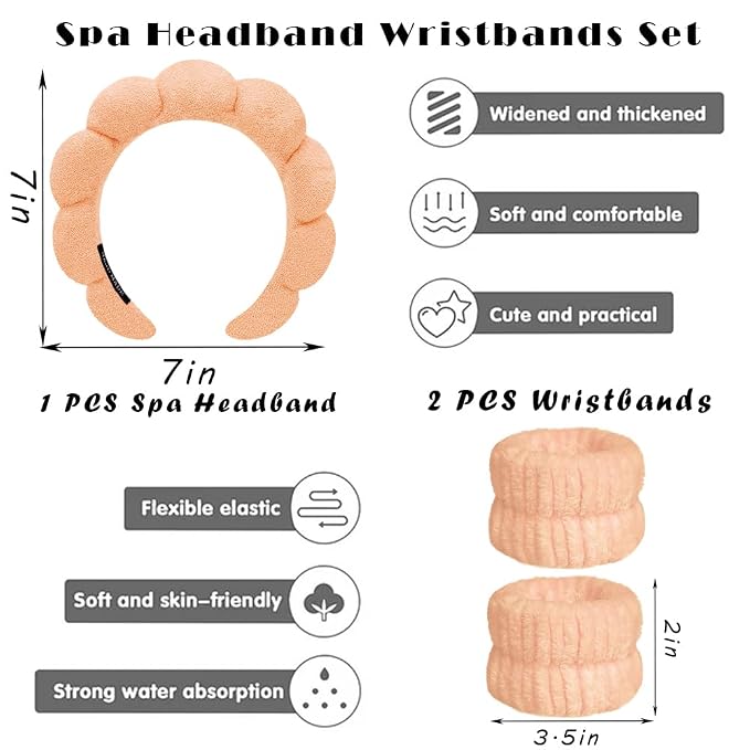 Spa Headbands for Washing Face Wristband Set Sponge Makeup Skincare Headband - Image 2