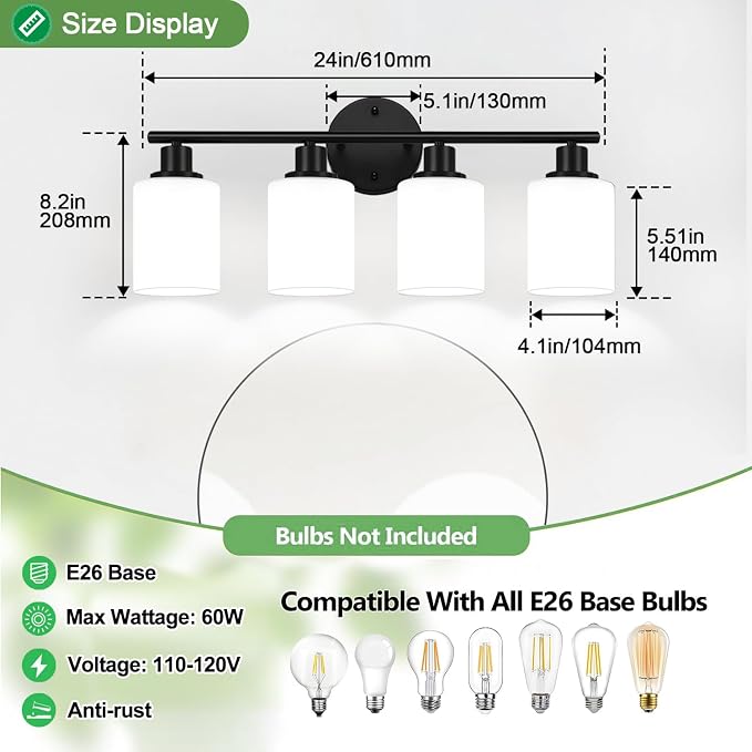 Zarbitta 4-Light Bathroom Light Fixtures, Bathroom Wall Lamp - Image 7