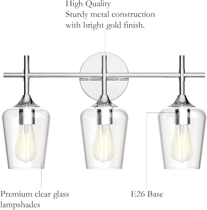 Ralbay Vintage 3 Light Vanity Light Fixture Industrial Chrome Bathroom Light - Image 4