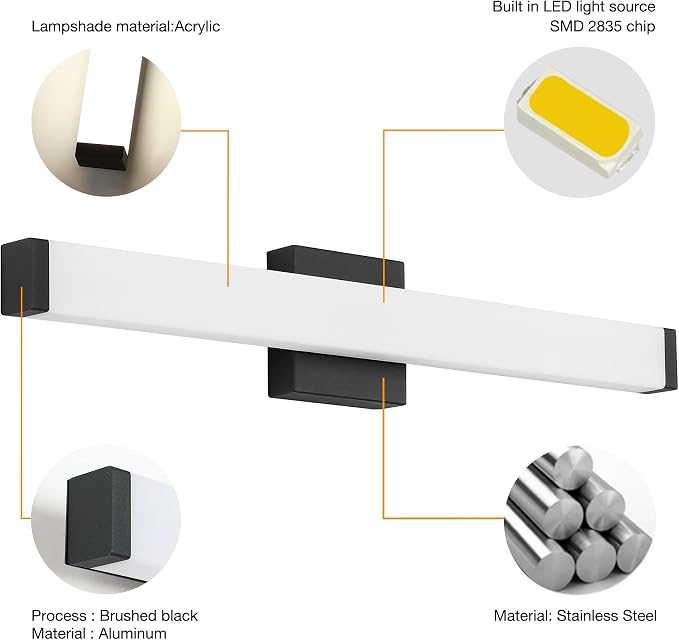 LED Bathroom Vanity Light Fixtures 24In Matte Black, 14W 4000K Natural White - Image 4