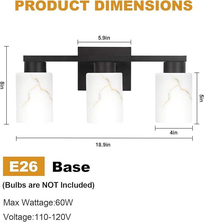 3-Light Bathroom Light Fixtures, Modern Vanity Lights, Living Room, E26 Base - Image 2