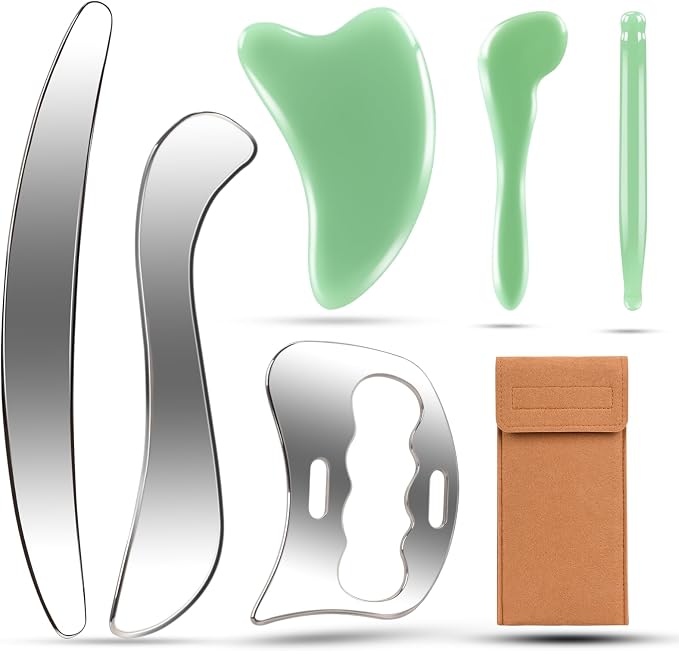 Stainless Steel Muscle Scraper Tool 6 in1 Gua Sha Facial Tools Body Gua Sha by Clheatky