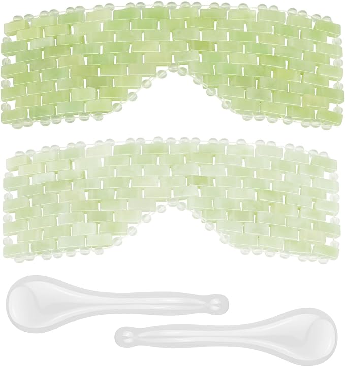 4 Pcs Jade Eye Mask & Skin-Safe Glass Facial Massage Tool, Jade Cooling Mask & by LazyGa