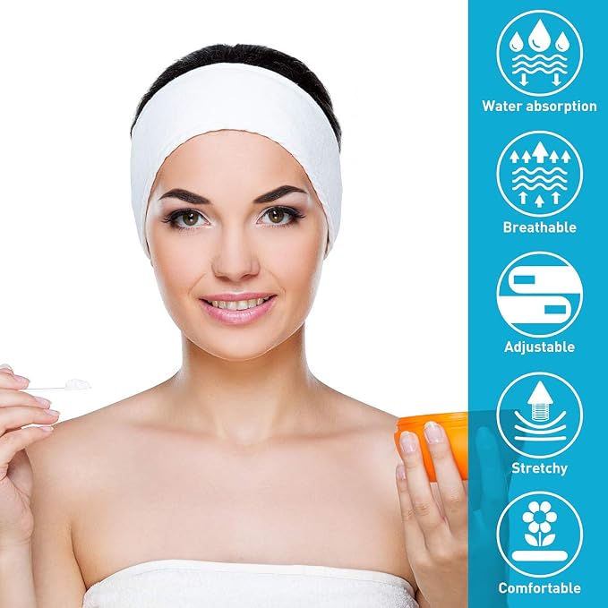 Denfany Spa Headband 3 Pack Ultra Soft Adjustable Face Wash Headband Terry - Image 5