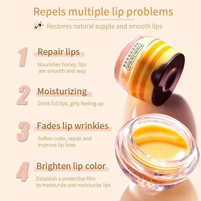 5PCS Bee Lip Balm Honey Pot，Honey&Strawberry&Watermelon&Cherry&Apple Lip Mask - Image 2