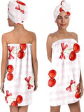 Cherry Bath Wrap with Hair Drying Turban, Quick Dry Spa Wrap Towel by QIULIBMH