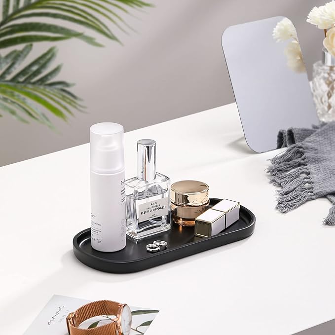 Luxspire Bathroom Vanity Tray, Oval Soap Dispenser Tray, Handmade Resin - Image 3