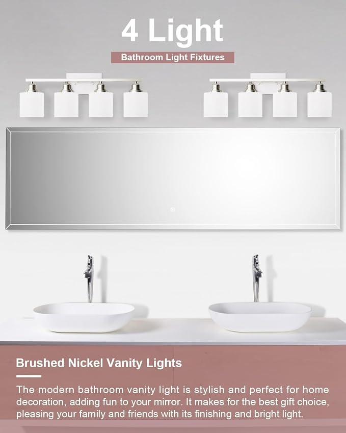 Sailstar 4-Light Bathroom Light Fixtures Over Mirror, Glass Shade & Anti-Rust - Image 3