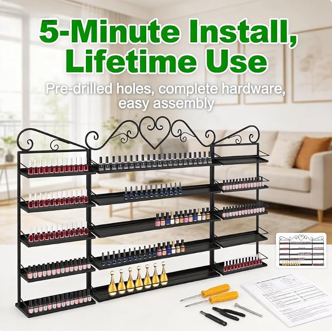 5 Tiers Wall-Mounted Nail Polish Storage Rack, Nail Polish Bottle Holder - Image 5