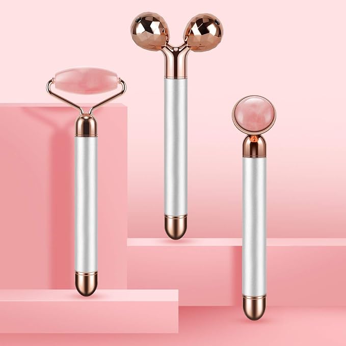 3-IN-1 Electric Jade Roller 3D Roller Facial Roller & Face Massager, Rose Quartz - Image 9