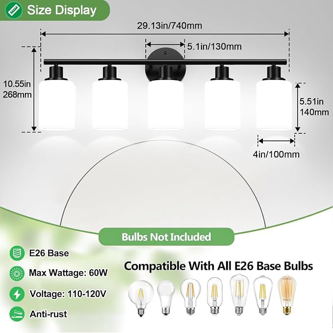5-Light Bathroom Light Fixtures, Bathroom Wall Lamp, - Image 7