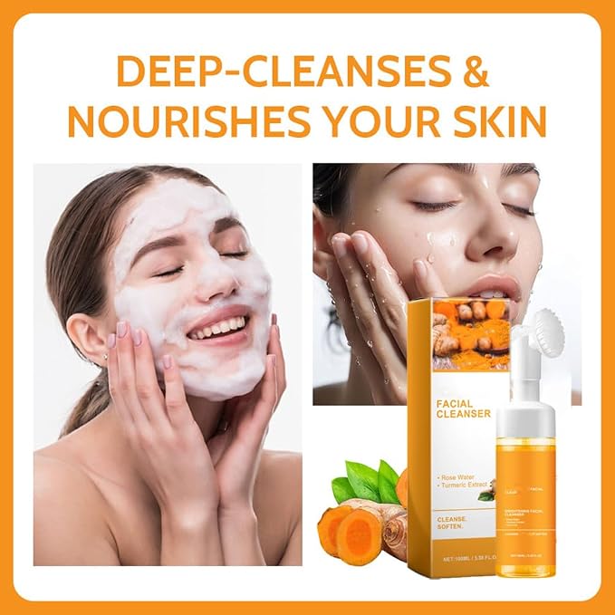 Turmeric Soap & Face Wash Set, Lemon Turmeric Kojic Soap Bar and Foaming Facial - Image 3