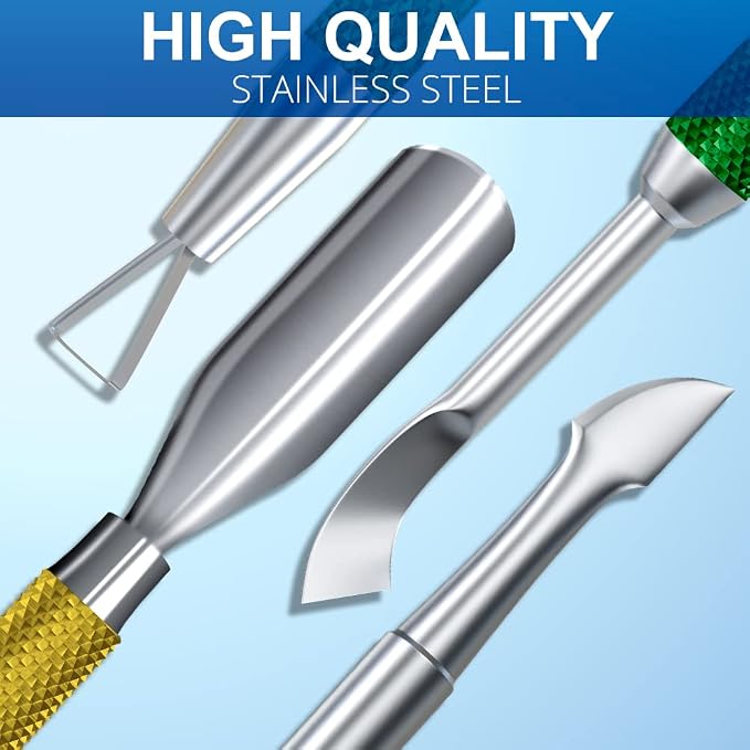 2PCS Metal Yellow-Green Gradient Cuticle Pusher and Cutter Remover Salon - Image 6
