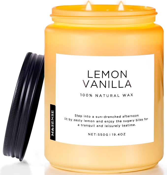 M&SENSE Lemon Vanilla Scented Candles, 19.4oz Organic Soy Wax, 110 Hours Long by MSENSE