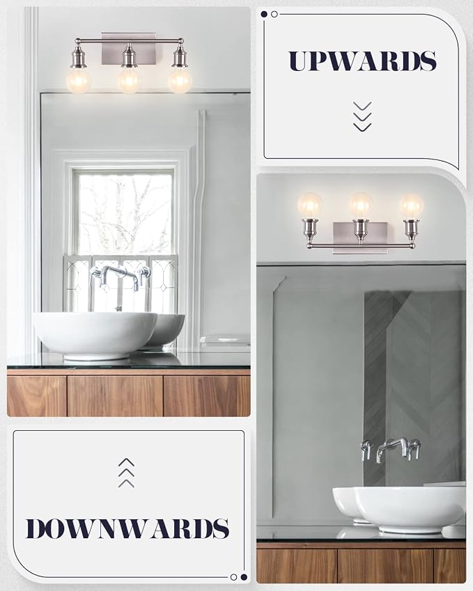 3-Light Vanity Light Fixture, Modern Brushed Nickel Wall Sconce Light Fixture - Image 3